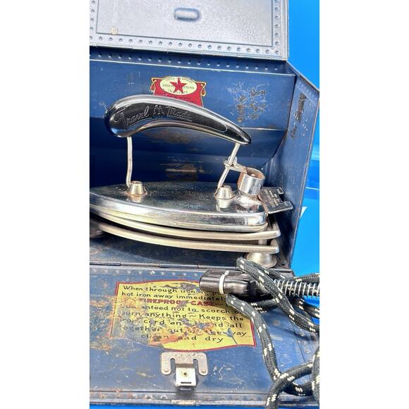 1920s Sunbeam Electric Travel Made Iron Portable Metal Case ..Decor/Display/Prop